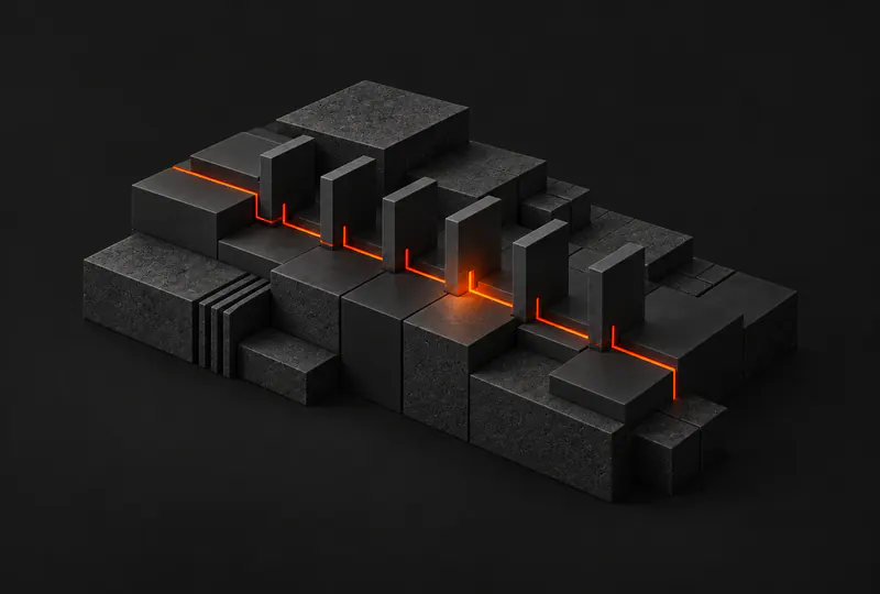 A row of stone slabs, each crossed by a lit channel that passes through a checkpoint